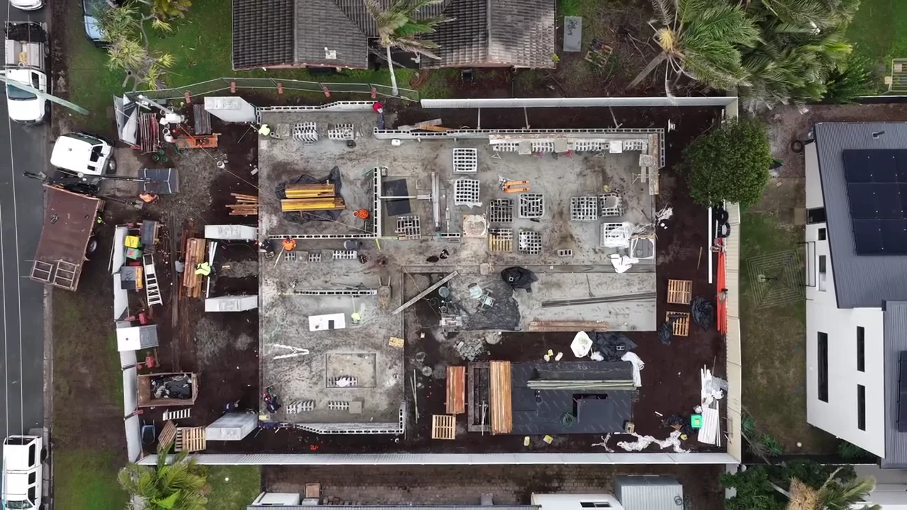 Overhead view of the Dynamic Masonry team on site